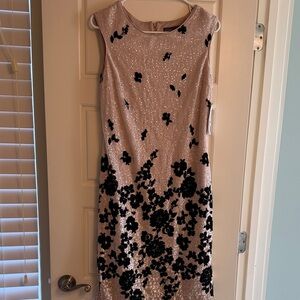 Donna Ricco Black Floral on Cream Midi Dress